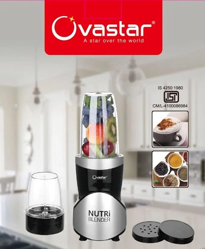 OVASTAR Nutri Blender is Handy counter top appliance that can chop, mix, blend, whip, grind, mince, dice, and more Detachable, easy to operate & clean Compact and consumes less space as compared to the bulky food processors and mixers. Facilitates handy h