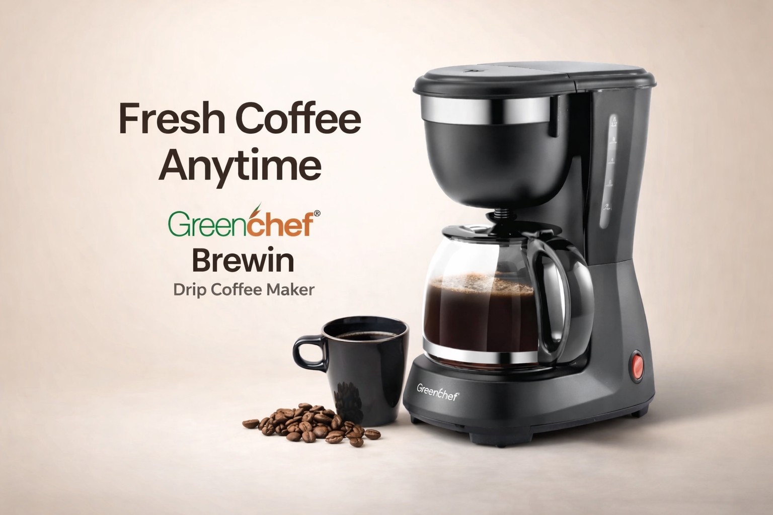 Greenchef Brewin Drip Coffee Maker (600W, Glass Carafe)
