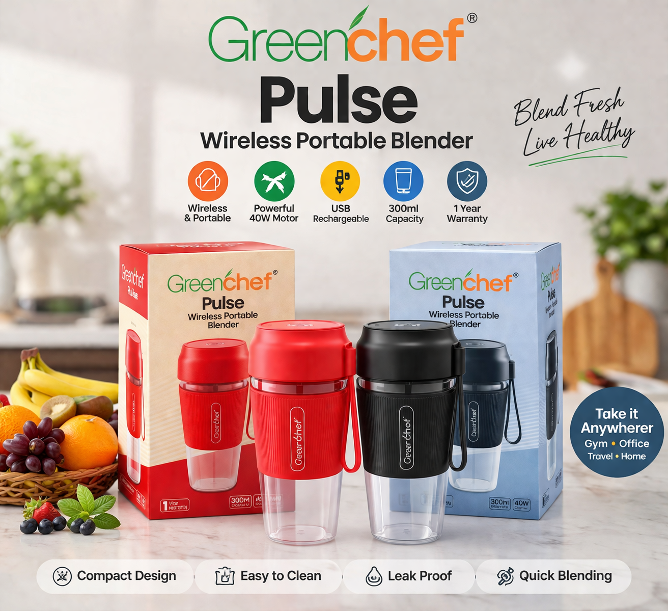 Greenchef Pulse DuoBlend Portable Blender – Buy 1 Get 1 Free