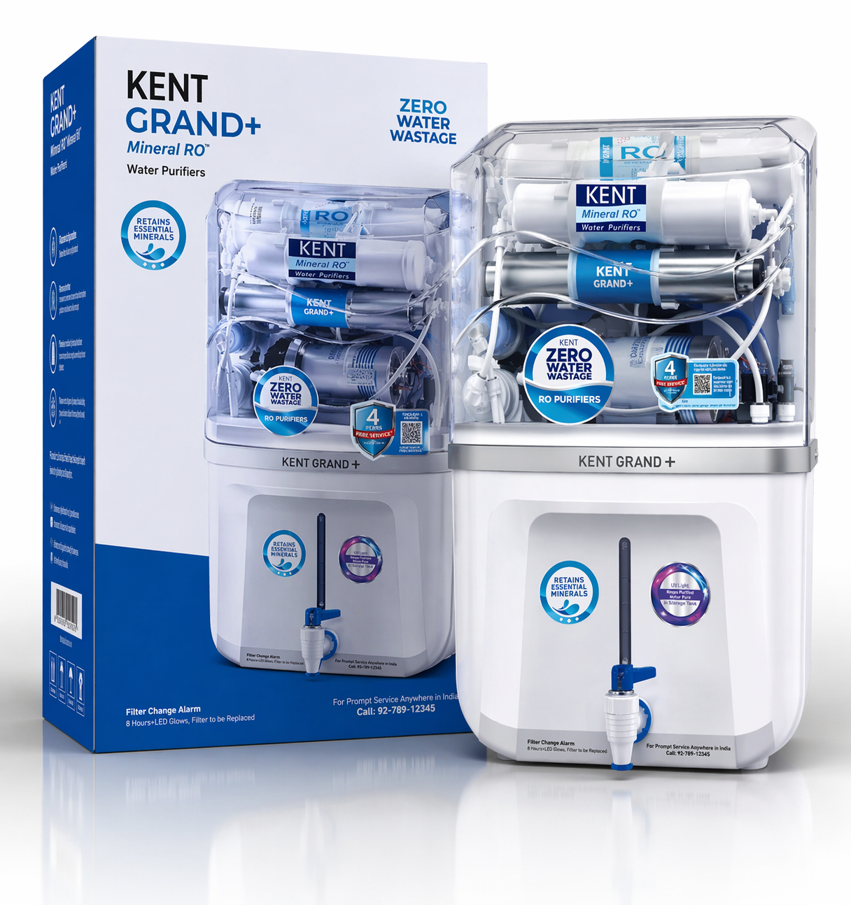 KENT Grand+ Mineral RO Water Purifier with Zero Water Wastage (White & Blue)